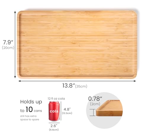 VERTORGAN Bamboo Serving Tray,13.8x7.9 Inch Decorative Trays Platter for Coffee Table,Living Room,Bar,Party,Mini Charcuterie Boards Cheese Board,Home Decor（Natural） - color: Natural, size: 13.7" x 7.8" x 0.8"