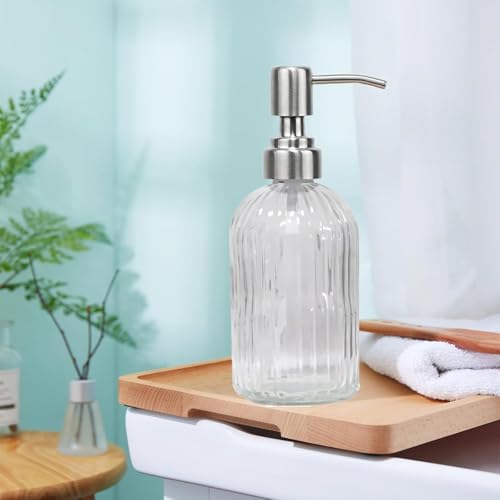 14Oz Clear Soap Dispenser Bathroom - 2 Pack, Clear Glass Hand Soap Dispensers with Stainless Steel Pump, Refillable Dish Soap Dispenser for Kitchen, Countertop Soap Dispensers - color: Clear（2-pack）