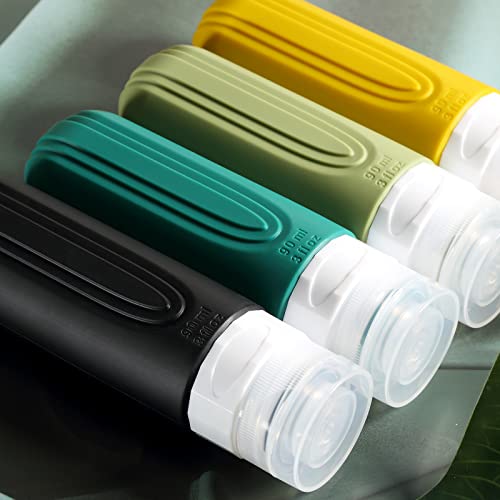 Mrsdry Travel Bottles for Toiletries, Tsa Approved 3oz Travel Size Containers BPA Free Leak Proof Refillable Liquid Silicone Squeezable Travel Accessories for Shampoo Conditioner Lotion (4 Pack) - color: Green