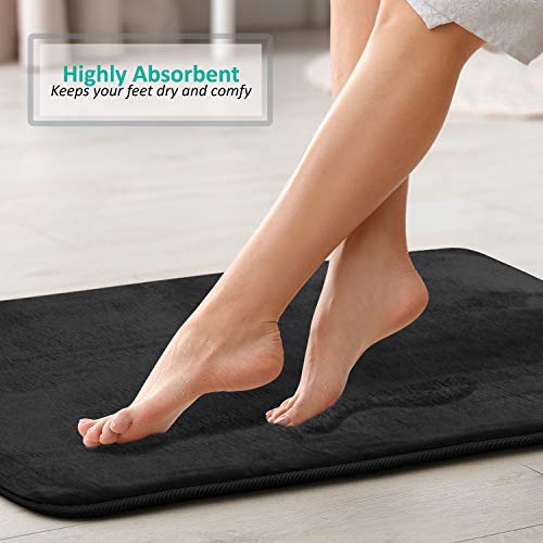 Clara Clark Bathroom Rugs, Velvet Memory Foam Bath Mat, Non-Slip Bath Rugs, Machine Wash, Dries Quickly, Ultra Soft Plush Bath Mats for Bathroom, - color: Black, style: 17 x 24 + Contour