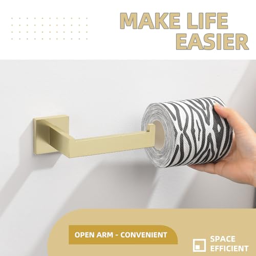 Angle Simple Toilet Paper Holder, SUS304 Stainless Steel Bathroom Tissue Holder, Open Arm Paper Roll Hanger Wall Mount, Brushed Gold - color: Brushed Gold