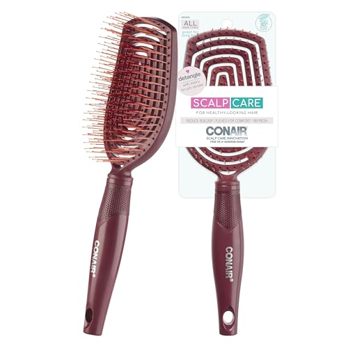 Conair Scalp Care Detangling hairbrush - Curly Hair Brush - Scalp Massager - detangler hairbrushes for women & men - for all lengths and types - Valentine gifts for her - Red Rush - color: Red, size: 1 Count (Pack of 1)