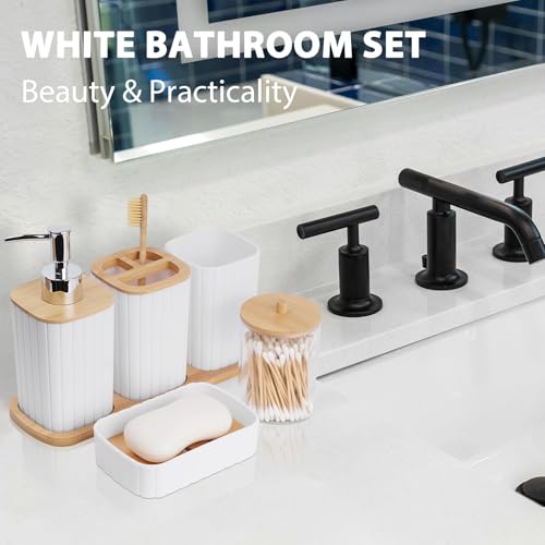 Bathroom Accessory Set - 10 Piece White Bathroom Sets Complete with Trash Can, Toothbrush Holder & Cup, Soap Dispenser, Soap Dish, Toilet Brush & Holder, Vanity Tray, Qtip Holder, Tissue Box Cover - color: White