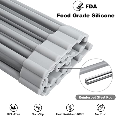 MERRYBOX Roll Up Dish Drying Rack, Silicone Wrapped Over The Sink Dish Rack Foldable Dish Drainer Anti-Slip Dish Racks for Kitchen Counter, Multipurpose Kitchen Sink Drying Rack, 18" x 13", Light Gray - color: Rectangle-grey, size: Rectangle: 18" x 13"
