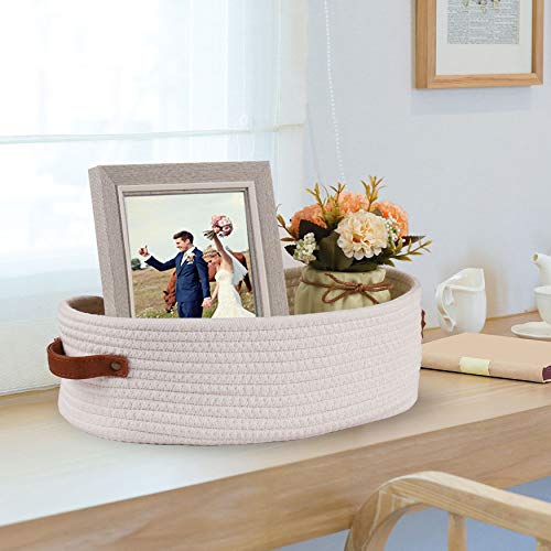 Woven Storage Basket for Toilet Tank Top,Farmhouse Home Decor Organizing Baskets for Bathroom,Table and Counter 13"x5.9"x4" White - color: White