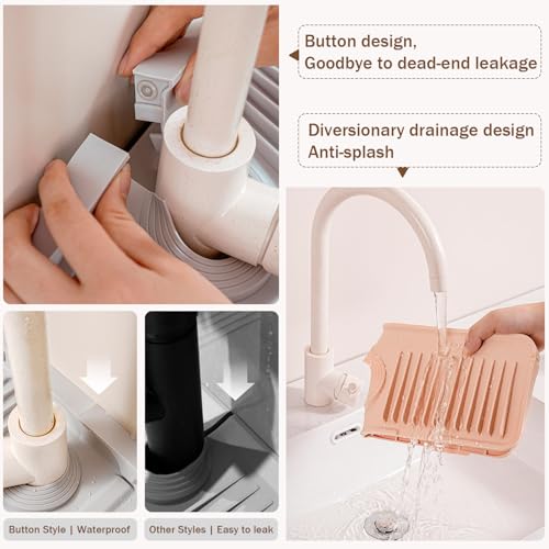 14.5" Silicone Faucet Handle Drip Catcher Tray,7° Sloped Self Draining Mat with Snap-on Design & Soap Holder, Sink Splash Guard for Kitchen & Bathroom, Trim-to-Fit Opening - color: Light Gray, size: 14.5" x 5.5"