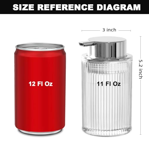 KASUNTING Foaming Soap Dispenser, 11 Fl Oz Clear Glass Foam Hand Soap Dispenser for Bathroom & Kitchen, Refillable Foaming Bottle with Sliver Pump, Modern Ribbed Dish Soap Foam Dispenser - color: Clear Bottle+ Sliver Pump, size: Foam-1 Pack