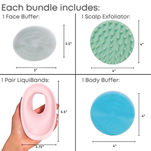 Beauty Gift Set - Silicone Spa Kit for Face & Body (Sage Green) | Includes Water Catching Wristbands, Body Scrubber, Face Buffer, & Scalp Exfoliator, Trendy Self-Care Gift for Teens & Women - color: Sage Green