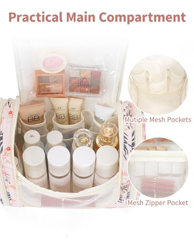 Narwey Hanging Toiletry Bag for Women Travel Makeup Bag Organizer Toiletries Bag for Cosmetics Essentials Accessories (Large, Beige Bird) - color: B-Beige Bird, size: Large
