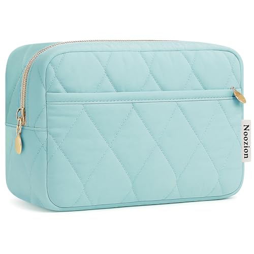 Noozion Makeup Bag Travel Toiletry Bag, Puffy Padded Cosmetic Bag for Women, Makeup Organizer Case, Wide-open Pouch Purse, Travel Essentials - color: Dusty Blue-Green