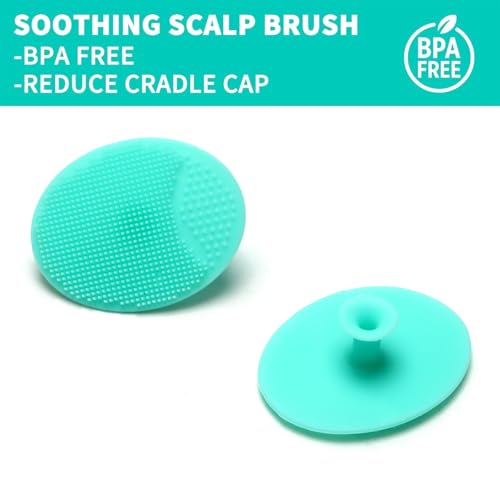 Goat Baby Hair Brush Set, Wooden Comb Massage Scalp Comb, Safe Natural Hair Care Kit, Soft Silicone Bath Brush for Newborns Toddlers (Brush Set+ Green Massager)