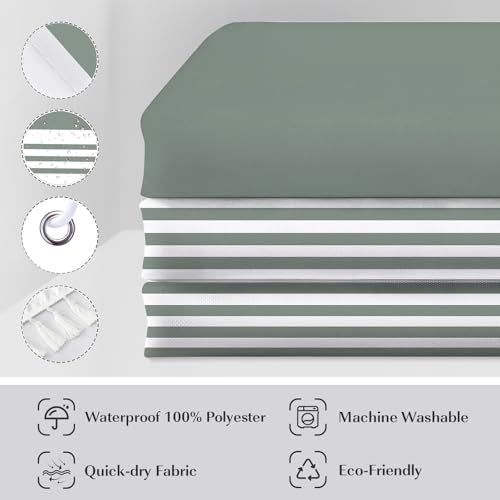 Seasonwood Shower Curtain with White Tassels Modern Farmhouse White Striped Sage Green Shower Curtains for Bathroom 72 x 72 inch Waterproof Fabric Shower Curtain Set - color: Green, size: 72"W x 72"L (Pack of 1)