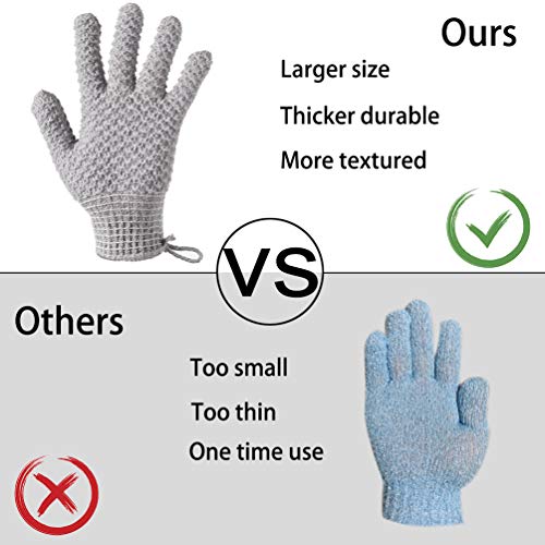 Bath Exfoliating Gloves - 4 Pcs Lengthened and Large Scrubbing Gloves for Shower, Spa, Massage - Scrub Mitts for Body, Face, Hand and Foot (Black and Gray) - color: Black and Gray