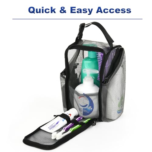 Cosmos Mesh Shower Caddy Toiletry Organizer Hanging Shower Tote Bag, Quick Dry Shower Organizer Portable Bath Bag with Durable Zippers & Side Pockets for Travel Gym Swimming Beach & Camp (Gray) - color: Gray