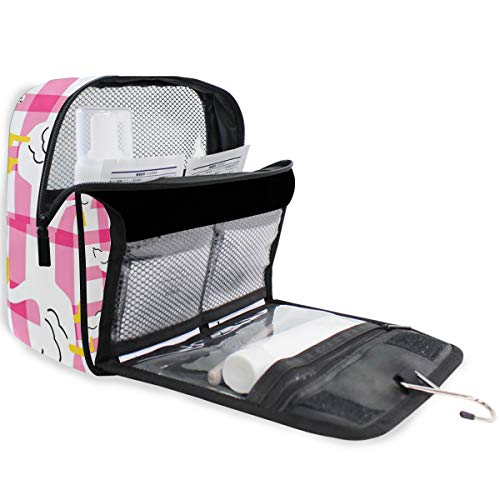 senya Hanging Travel Toiletry Bag Kit Makeup Case Cosmetics Organizer for Men Women - color: Cute Goose Checkered