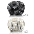 2 PCS Shower Cap Reusable Waterproof Double Layers Hair Caps Shower Bath Adjustable Elastic Hat for Women Girls Cute Aesthetic-Sunflower - color: AI2-Sunflower