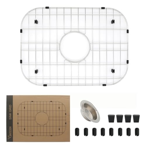 Kitchen Sink Grid 18-7/8" x 13-3/4"- Heavy Duty Kitchen Sink Protector with Built-in Strainer & Center Drain, Non-Slip Rubber Feet & Scratch Resistant Bottom Guard - size: 18.87 in x 13.62 in, style: Center Drain