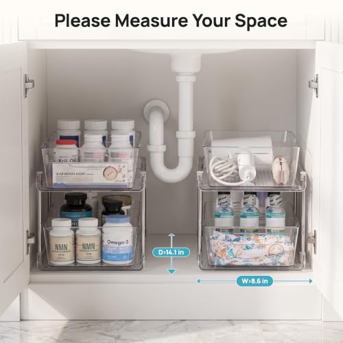 Vtopmart 2 Pack Larger Plastic Bathroom Under Sink Pull-Out Organizer (M-Standard) - color: Transparent, size: M-Standard (2 Pack)