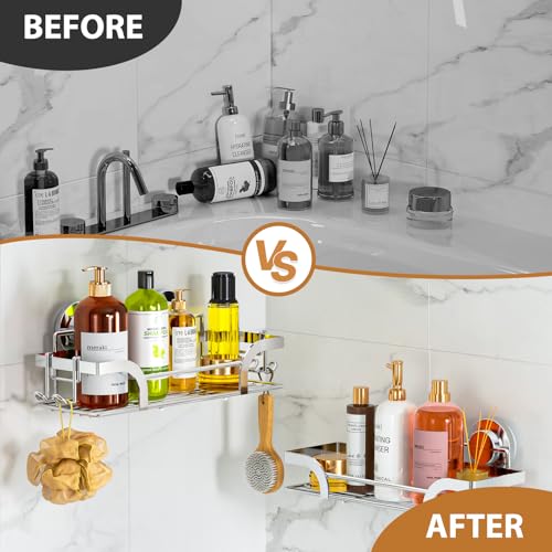 LEVERLOC Shower Caddy Suction Cup 2 Pack, Shower Shelf for Inside, Large Capacity Bathroom Organizers and Storage, Rustproof & Waterproof Metal Bath Basket, No-Drilling, Heavy Duty, Silver - color: 2 X Silver