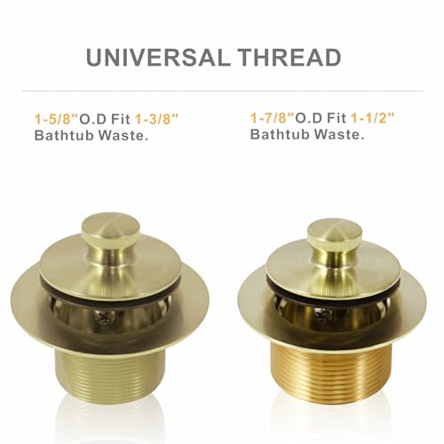WELLUP Brushed Gold Bathtub Drain Conversion Kit,Lift & Turn Tub Drain | Solid Brass & Stainless Tub Drain,Fits 1-3/8 & 1-1/2 Bathtub Drain,Replacement Tub Drain Kit,2 Hole Overflow Faceplate - color: Gold Brushed, style: 2 Holes