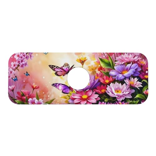 Pink butterfly flower Kitchen sink faucet pad, strong water absorption, anti slip, easy to clean, very suitable for splash and drip prevention, suitable for kitchens and bathrooms - color: Pink butterfly flower