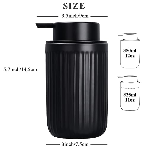 BosilunLife Foam Hand Soap Dispenser - Ceramic Black Foaming Soap Dispenser for Bathroom 12oz Refillable Liquid Lotion Soap Dispenser with Rust-Proof foaming Pump for Countertop - color: Black Foam Pump