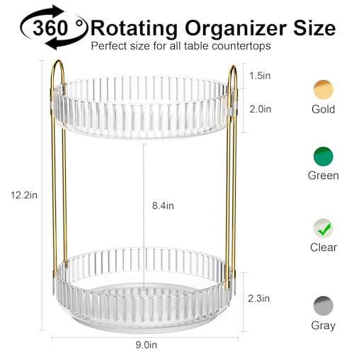 GTI 360°Rotating Makeup Organizer, 2 Tier Bathroom Counter Organizer,Large Capacity Perfume Cosmetics Skincare Vanity Organizers, Dresser Spinning Countertop Organizer and Storage for Women (Clear) - color: Clear
