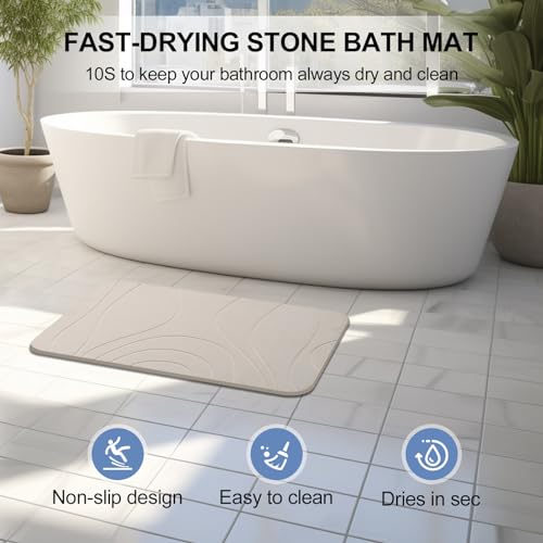 Stone Bath Mat, 2 Pack Diatomaceous Earth Shower Mat, Non-Slip Super Absorbent Quick Drying Bathroom Floor Mat, 24x15, Greyish White - color: Greyish White, size: 24" x 15" (2 Pack)