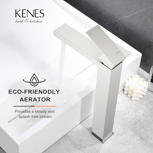 KENES Brushed Nickel Vessel Sink Facuet Single Handle Tall Bathroom Sink Faucet Vanity Bathroom Faucet Basin Mixer Tap with Water Supply Hose and Pop Up Sink Drain, LJ-9031A - color: Brushed Nickel, size: Tall