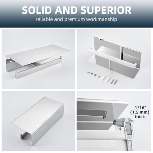 Angle Simple Double Toilet Paper Holder with Shelf Polished Chrome, 304 Stainless Steel Toilet Tissue Roll Holder Wall Mount - color: Polished Chrome, size: Double Rod