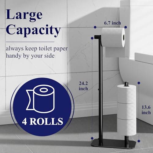 Kitsure Toilet Paper Holder Free Standing - Large Capacity Toilet Paper Holder for 4 Rolls, Rustproof Toilet Paper Stand with Non-Slip Stable Base, Black, 2 Pack - color: Black, size: Medium - 2 Pack
