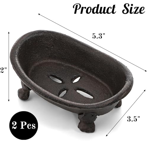 2 Pieces Bathtub Soap Dish, Mini Cast Iron Soap Holder, Heavy Duty Vintage Metal Planter Jewelry Organizer, Decorative Sponge Trays for Bathroom Shower Kitchen Countertop Sink, Antique Brown