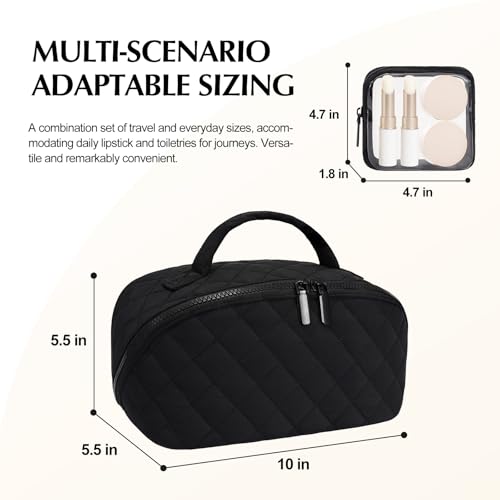 honitty Makeup Bag, Quilted Makeup Bag, Puffy Travel Make up Bags, Cosmetic Organizer Bag, Waterproof Toiletry Bag for Women - color: Black
