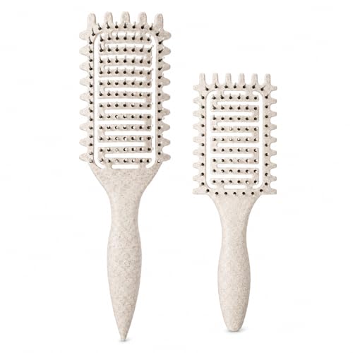Curl Defining Brush for Curly Hair, Vented Detangling Hair Brush for Wet and Dry Styling, Curved Brush for Shaping and Smoothing Curl Clumps, Lightweight Hair Brush (2Pcs Beige) - color: 2Pcs Beige