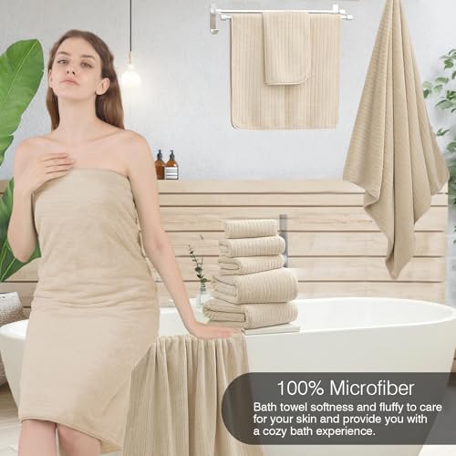 18 Piece Family Bath Towel Set Include 6 Bath Towels,6 Hand Towels and 6 Washcloths Soft Bathroom Towel with Hanging Loops,Highly Absorbent Quick Dry Towels Set for Bathroom,Hotel and Spa-Beige - color: Beige, size: 18-Piece Set