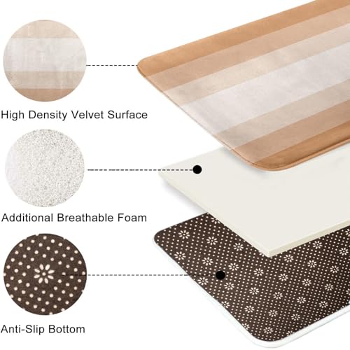 ArtSocket Beige Neutral Ombre Bathroom Set with Shower Curtain and Bath Rugs and Accessories, Striped Boho Non-Slip 3 Pcs, 72" L x 72" W Curtain, 23.6" L x 15.7" W + 19.7"x 31.5" Rugs - color: Beige Striped Ombre