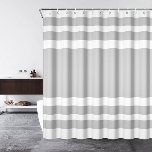 60x72inch Gray and White Stripes Shower Curtain Casual Style Relaxing Spa Horizontal Stripe Texture Design Modern Home Bath Curtain for Bathroom Bathtubs Decoration with Hooks - color: Gray White, size: 60"W x 72"L (Pack of 1)
