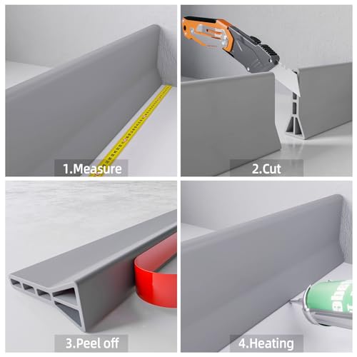Raycity 3" High Shower Threshold Water Dam 74 IN Collapsible Shower Water Splash Guard for Curbless Shower Threshold Barrier Water Stopper for Wet and Dry Separation Bathroom and Kitchen (Grey) - color: Gray, style: 74 inch