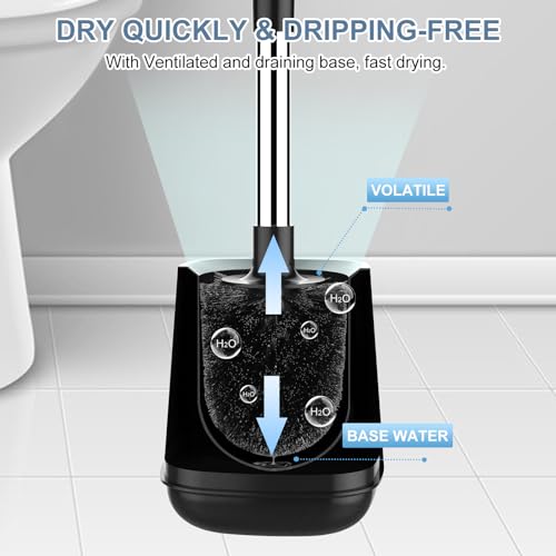 SetSail Toilet Brush and Holder 3 Pack, Self Closing Lid Toilet Bowl Brushes Holder Extra Long Handle Ventilated Toilet Brush Set for Bathroom Cleaning, Nylon Bristles, Black - color: Black, size: 3 packs
