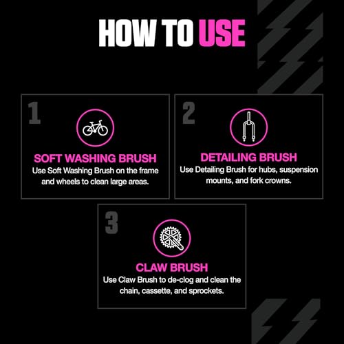 Muc-Off 220 3 Piece Premium Brush Kit - Includes 3 Bike Cleaning Brushes With Durable Nylon Bristles And Ergonomic Rubberised Handles To Minimise Impact - size: 3 Piece