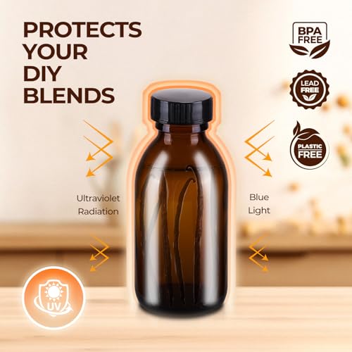 36 Pack 4 oz Boston Glass Bottle with Cap, Empty Glass Bottles for Homemade Vanilla Extract, Essential Oils, Juice, Potion, Syrup, Liquids, Christmas, Holiday Gift (Amber 36 Pack) - color: Amber, size: 36 Pack