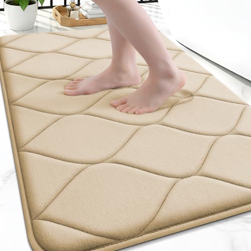 Smiry Memory Foam Bath Mat 30''x20'', Ultra Soft Non-Slip Bathroom Rug, Plush Water Absorbent Quick Dry and Machine Washable Floor Mat for Shower, Tub & Home Decor, Beige - color: Beige, size: 30''x20"