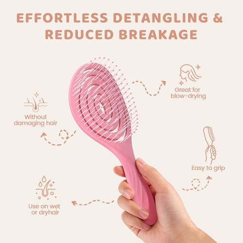 SHINLEA Detangle Hair Brush, Detangling Wet Spiral Hairbrush for Women, Men, kids, Vented Detangler for Blow Drying, Glide Through Tangles For All Hair Types (Pink) - color: Pink