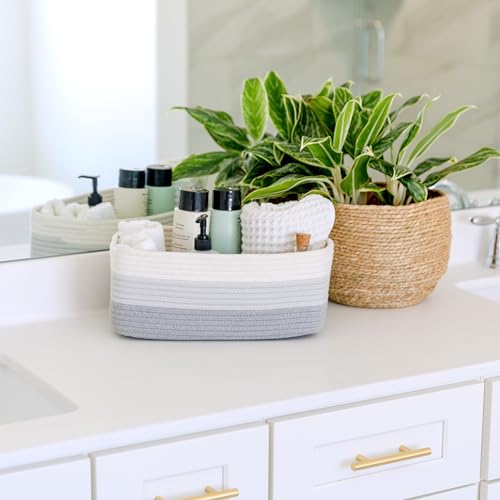 NaturalCozy 13.5”x8.5”x5.5” Rectangle Storage Baskets for Shelves 3 Pack | Cotton Rope Woven Small Baskets for Organizing | Small Storage Bins for Nursery, Bathroom, Closet, Shelf, Decorative - color: 3-Tone Gray, size: 13.5" x 8.5" x 5.5"