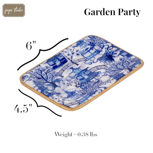 Jaye’s Studio Garden Party Decorative White and Blue Soap Dish for Bathroom, Enamel Tray, Vanity Tray for Dresser, Countertop, Sink Soap Tray for Desk, Jewelry Tray Gold, Key Plate, Chinoiserie Decor - color: Blue & White