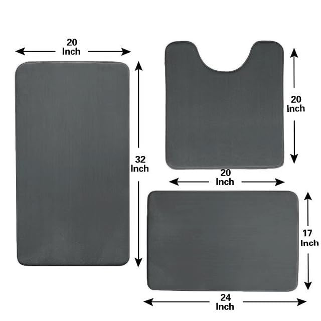 Madeals Memory Foam Bath Mat Set 4 Piece with Toilet Lid Cover and Combo Rug Carbon Gray - color: Carbon Gray, size: 20" x 32"/17" x 24"/Contour/Lid Cover