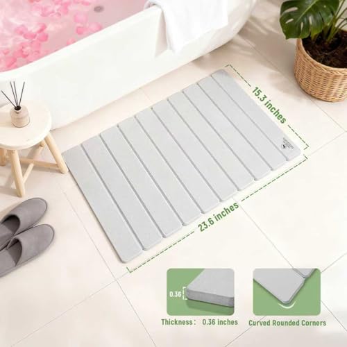 Stone Bath Mat for Water Absorption, Foldable Diatomite Stone Mat, Non-Slip & Quick-Drying White Square Bath Mat with Modern Minimalist Style, Easy to Clean, for Bathroom/Kitchen/Hallway - color: Grey