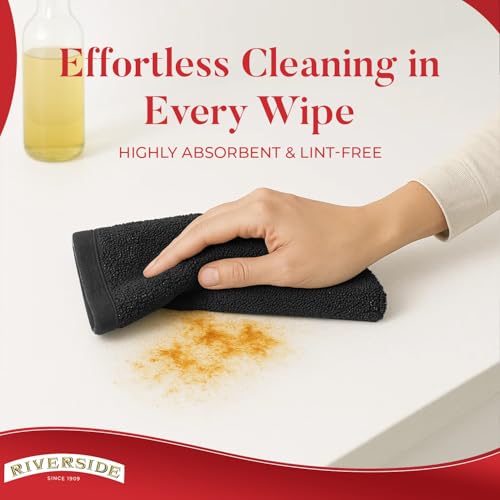 RIVERSIDE Bar Mop Towels Pack of 12, 16x19 Inches, 100% Ring Spun Cotton Terry Cloth Kitchen Towel, Highly Absorbent & Reusable Multipurpose Cleaning Rags for Bathroom, Hotel, Restaurant, Black - color: Black, size: Bar Mop (PK 12)