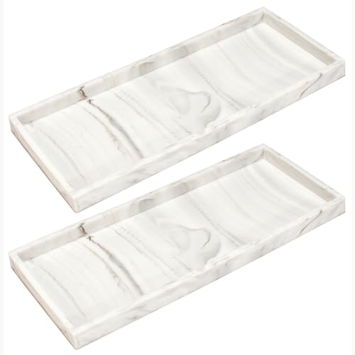 DNC Silicone Bathroom Tray for Counter, 2PC 11.8" Vanity Tray for Countertop, Kitchen Sink Soap Tray for Dish Holder Dispenser Toilet Tank Desk Organizer - color: Marble-like(11.8"+11.8”), size: 11.8" x 5" x 0.7"
