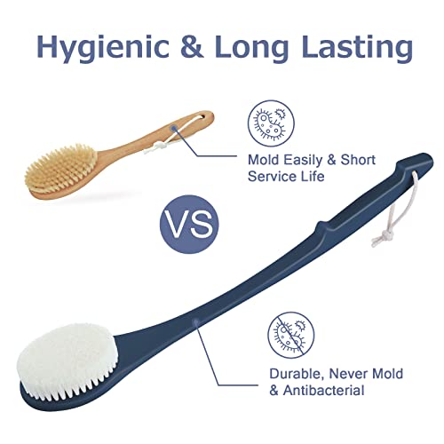 Body Back Scrubber – 17'' Long Handle Shower Brush, Durable Exfoliator for Dry & Wet Use, Deep Cleansing & Gentle Exfoliation for Smooth Skin – for Men, Women & Elderly (Navy Blue) - size: 17“ Navy Blue